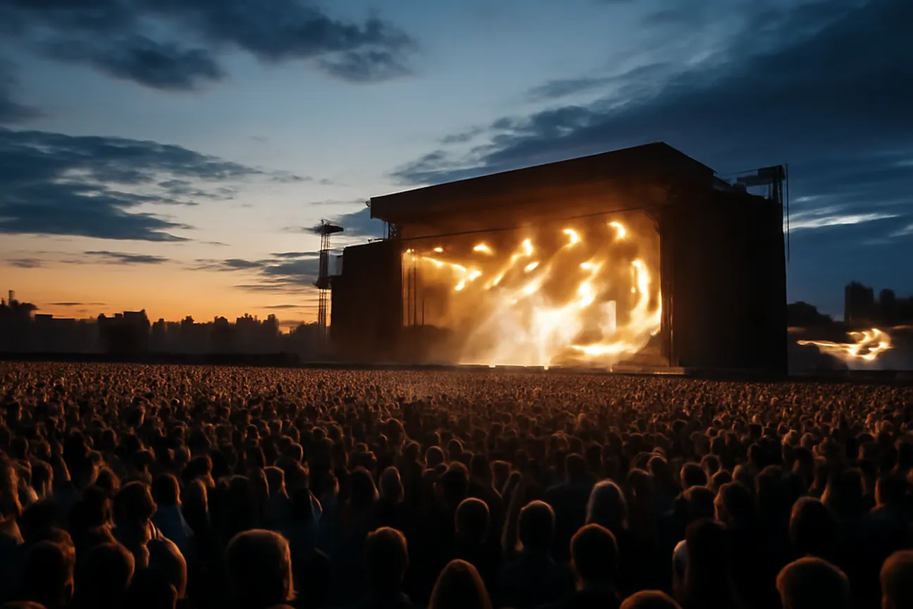 An evening crowd gathered for an outdoor concert at Ottawa Bluesfest