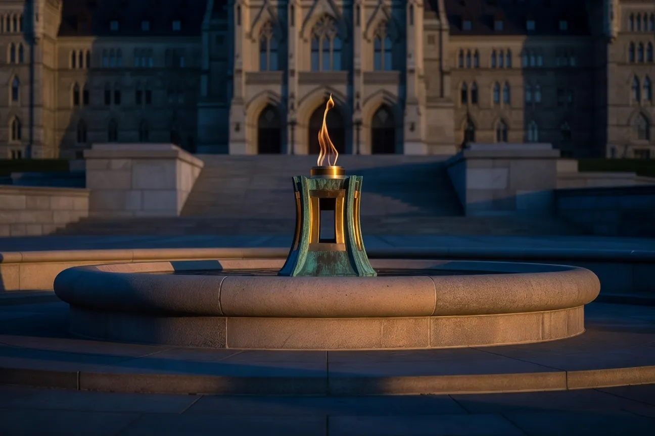 Walking tour group pausing outside the Royal Canadian Mint on Sussex Drive