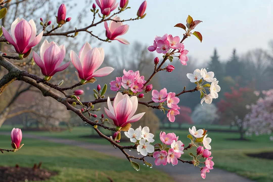 Close-up of pink cherry blossom branches in bloom at the Dominion Arboretum in Ottawa