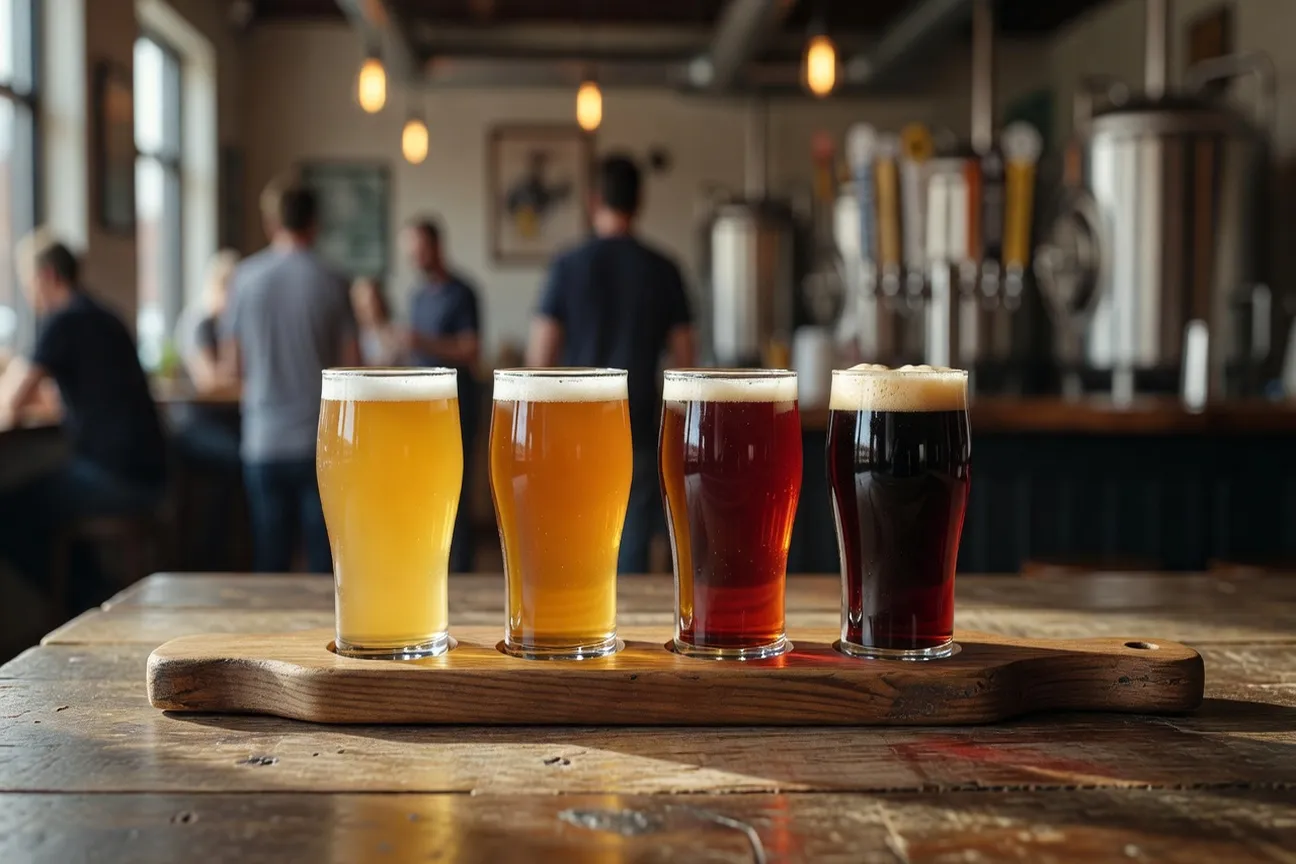 Craft brewery taproom with beer flight in Ottawa