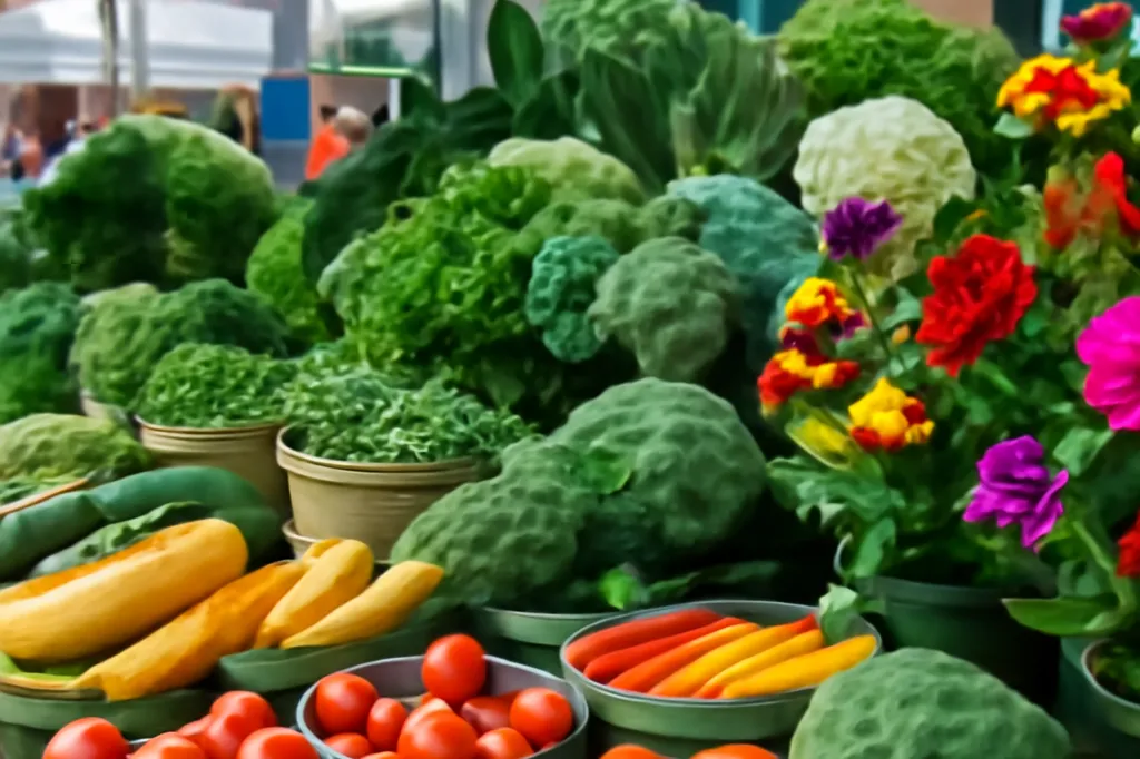 Vendor stalls with fresh seasonal produce at an outdoor farmers market in Ottawa