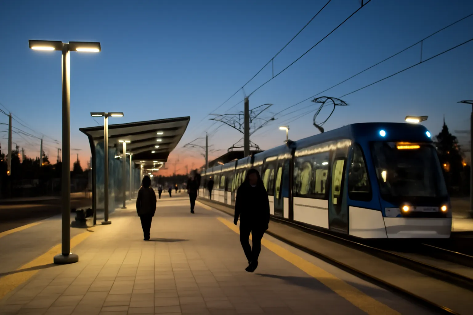 Solo traveler checking a phone map while stepping off a train at an Ottawa station