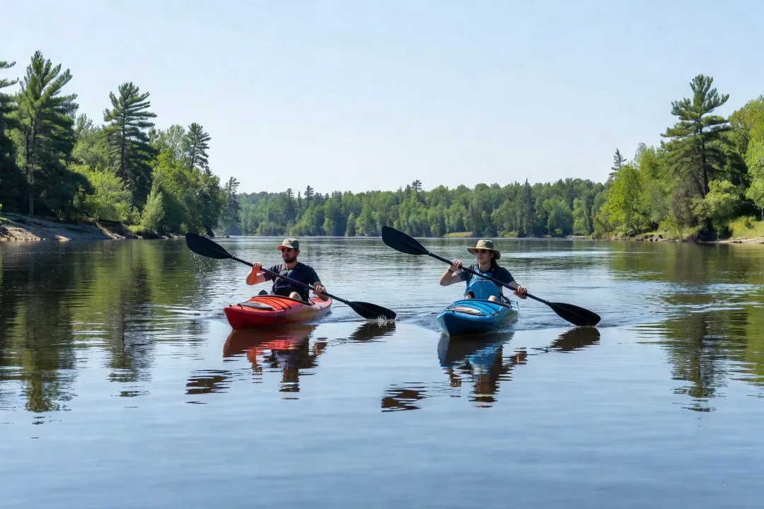 Kayakers paddling on the Ottawa River near the capital
