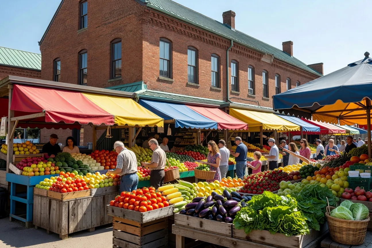 Shoppers browsing the outdoor stalls of ByWard Market in downtown Ottawa