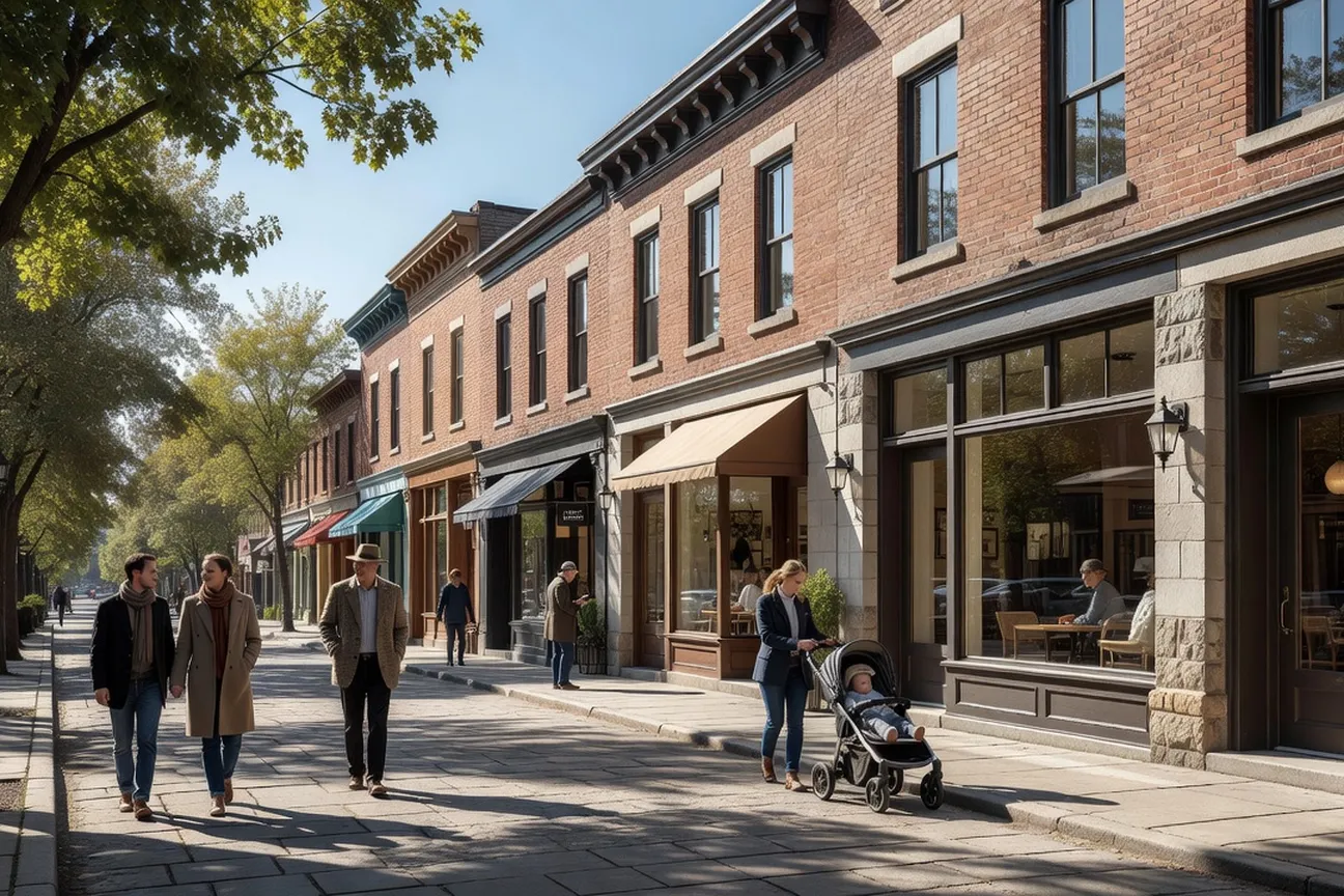 Boutique shops and cafes along the main street of Westboro