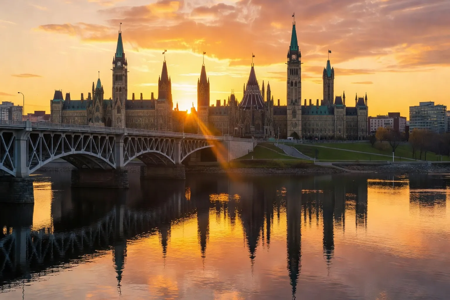 Photographer capturing the Rideau Canal locks and Parliament Hill skyline at golden hour