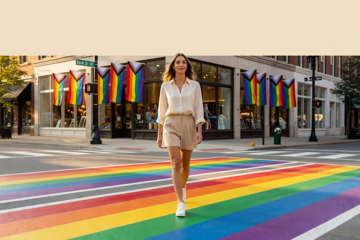 Rainbow crosswalk at the corner of Bank and Somerset streets in Ottawa's Village district