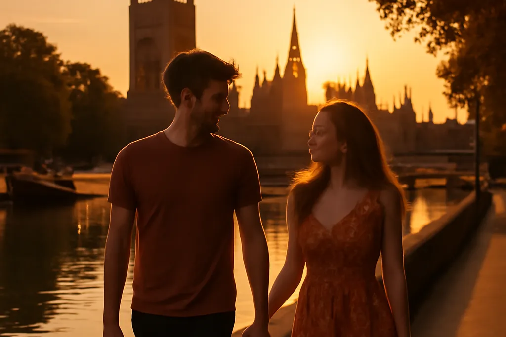 Romantic couple enjoying an evening view of Parliament Hill Ottawa